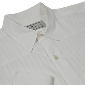 MADELEINE‎ FINN Mens Large Dress Shirt Long Sleeve Button Down White Striped